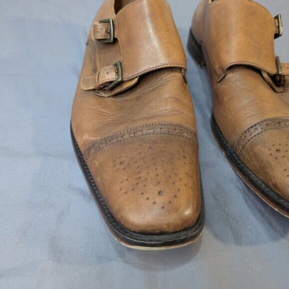 Marco Vittorio Brown Leather Double Monk Strap Cap Toe Dress Shoes Men Size 10.5 - Picture 4 of 13